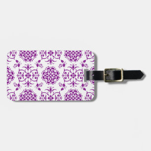 Purple and White Damask Style Pattern Luggage Tag