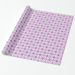 Purple and White Damask Style Pattern Wrapping Paper