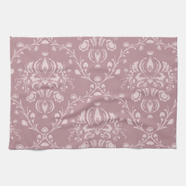 Purple and White Damask Tea Towel (Horizontal)
