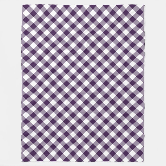 Purple and White Diagonal Buffalo Plaid Fleece Blanket (Front)