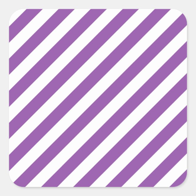 Purple And White Diagonal Stripes Pattern Square Sticker (Front)