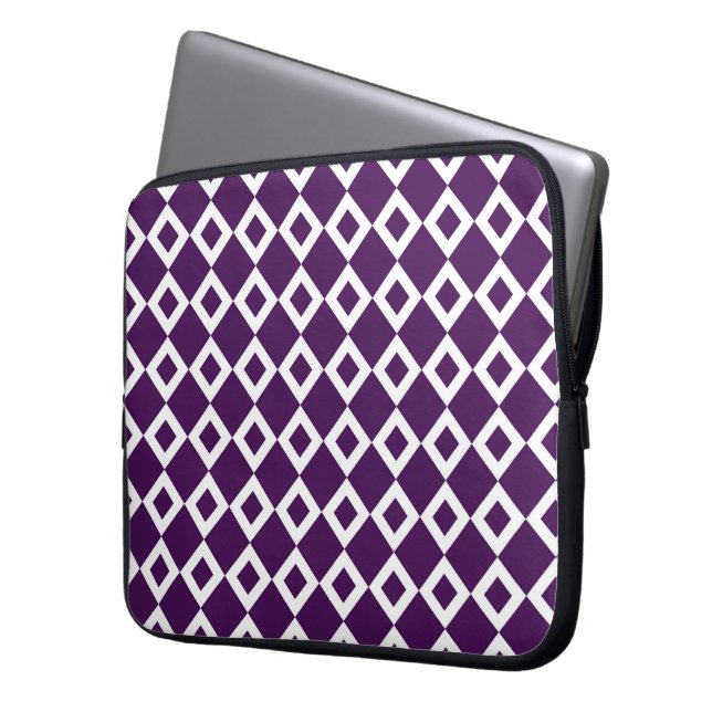 Purple and White Diamond Pattern Laptop Sleeve (Front Left)