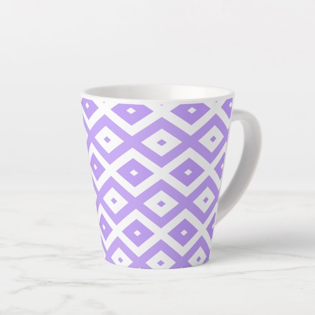 Purple and white diamond pattern latte mug (Right Angle)