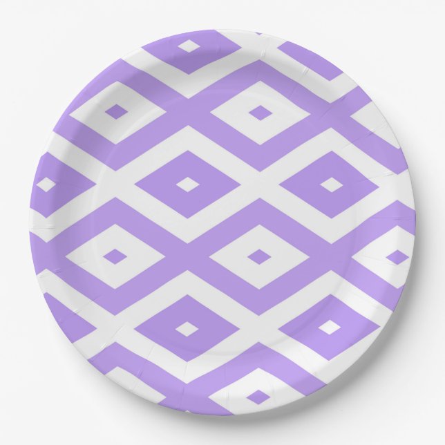 Purple and white diamond pattern paper plate (Front)
