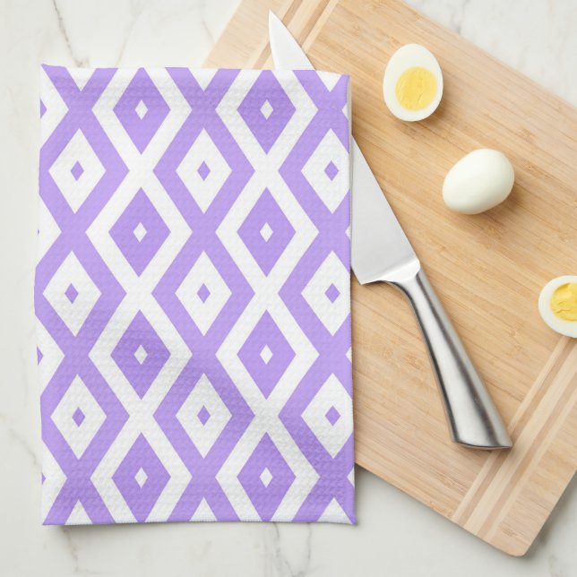 Purple and white diamond pattern tea towel (Quarter Fold)