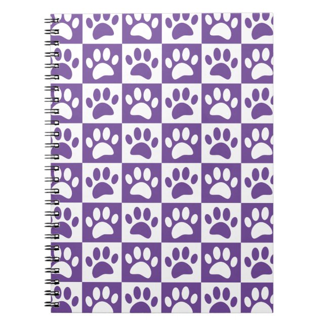 Purple And White Dog Paws In Squares Custom Notebook (Front)