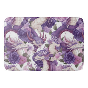 Purple and White Dragons and Roses Bath Mat