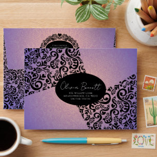 Purple and White Elegant Damask Pattern Envelope