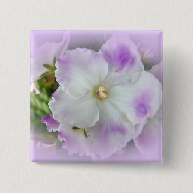 Purple and White Fancy African Violets 15 Cm Square Badge (Front)