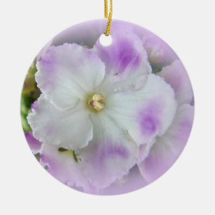 Purple and White Fancy African Violets Ceramic Ornament
