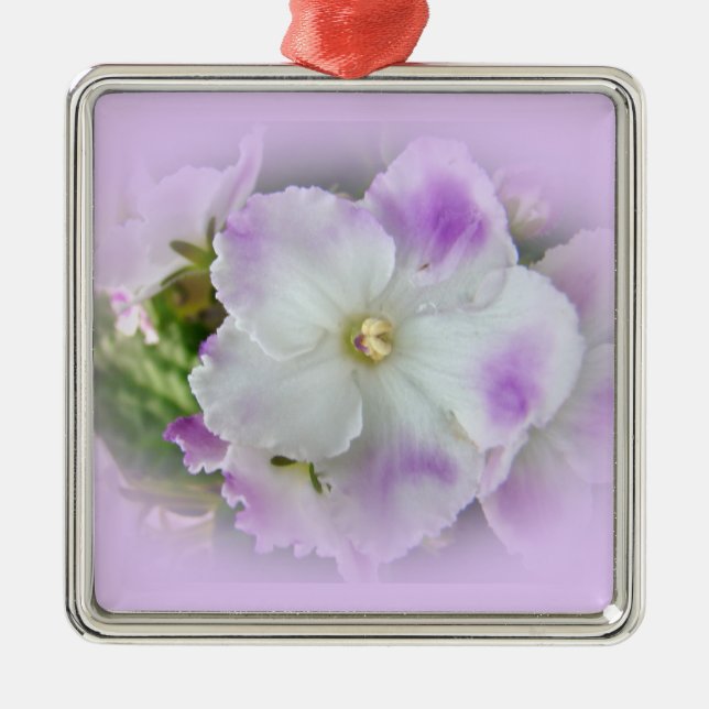 Purple and White Fancy African Violets Metal Ornament (Front)