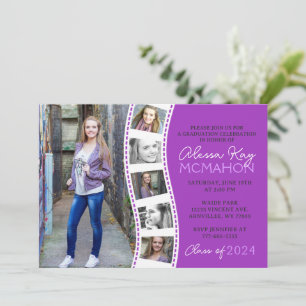 Purple and White Filmstrip 6 Photo Graduation Invitation