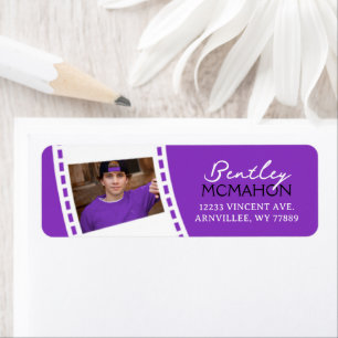 Purple and White Filmstrip Photo Return Address Label