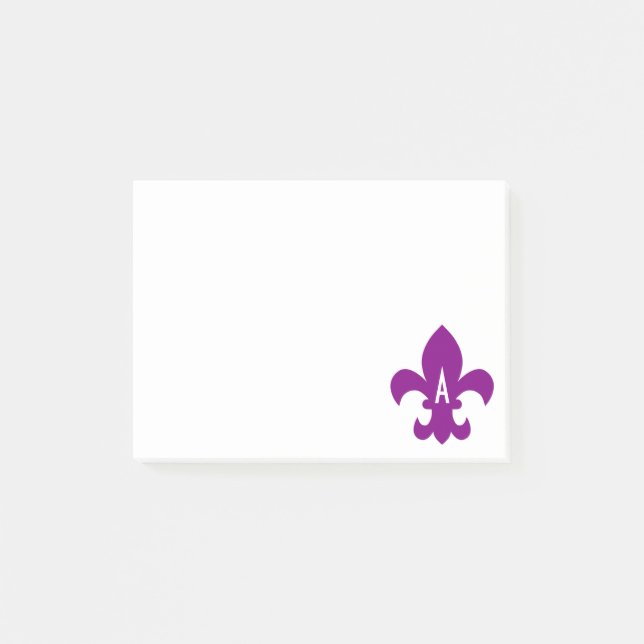 Purple and White Fleur de Lis Monogram Post-it Notes (Front)