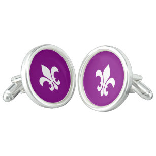 Purple and White Fleur de Lys Cufflinks