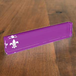 Purple and White Fleur de Lys Nameplate