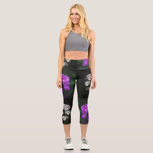 Purple and White Floral Capri Leggings (Front)