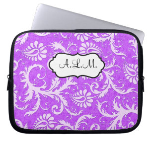 Purple and White Floral Damask Laptop Sleeve