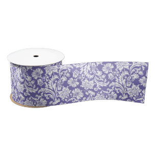 Purple And White Floral Damasks Satin Ribbon