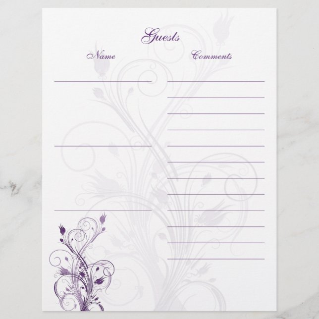 Purple and White Floral Guest Book Paper (Front)
