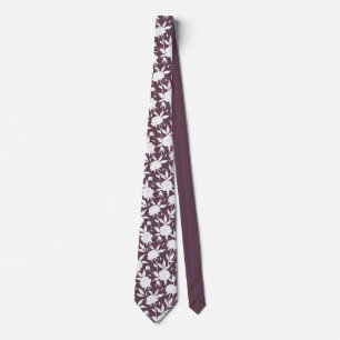 Purple and White Floral Pattern Groomsmen Wedding Tie