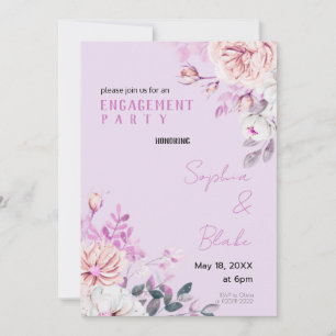 Purple and White Floral Purple Engagement Party Invitation