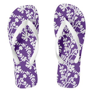 Purple And White Floral Repeating Pattern Thongs