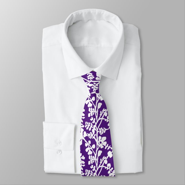 Purple And White Floral Repeating Pattern Tie (Tied)