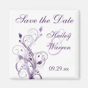 Purple and White Floral Save the Date Magnet