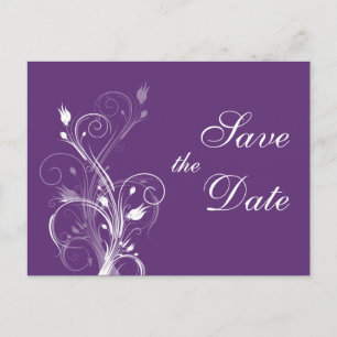 Purple and White Floral Save the Date Post Card