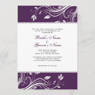 Purple and White Floral Swirls Wedding Invitation