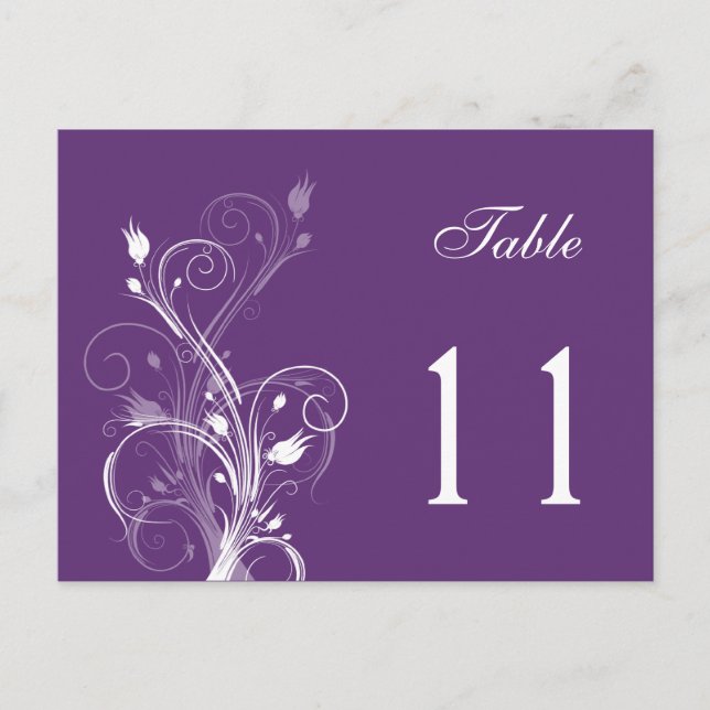 Purple and White Floral Table Number Post Card (Front)