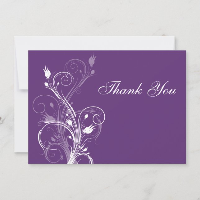 Purple and White Floral Thank You Card (Flat) (Front)