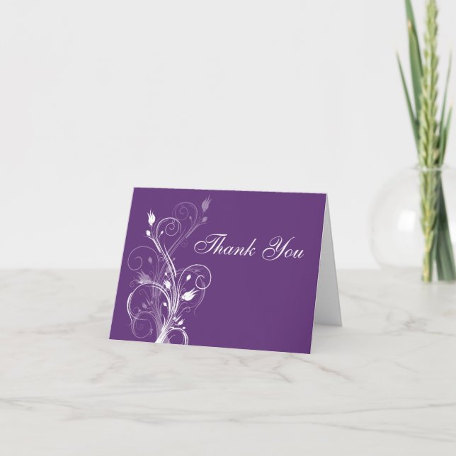 Purple and White Floral Thank You Note Card 2 (Front)