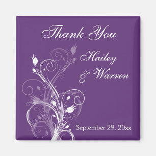 Purple and White Floral Wedding Favour Magnet