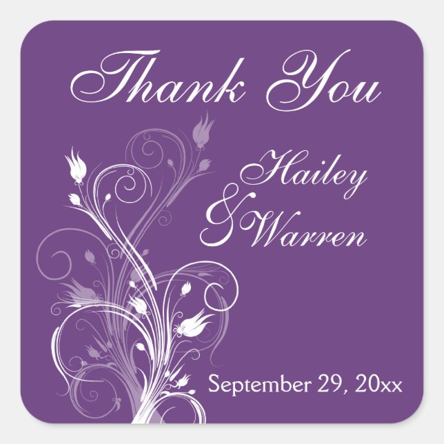 Purple and White Floral Wedding Favour Sticker (Front)