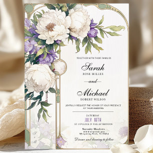 Purple and White Floral Wedding Invitation