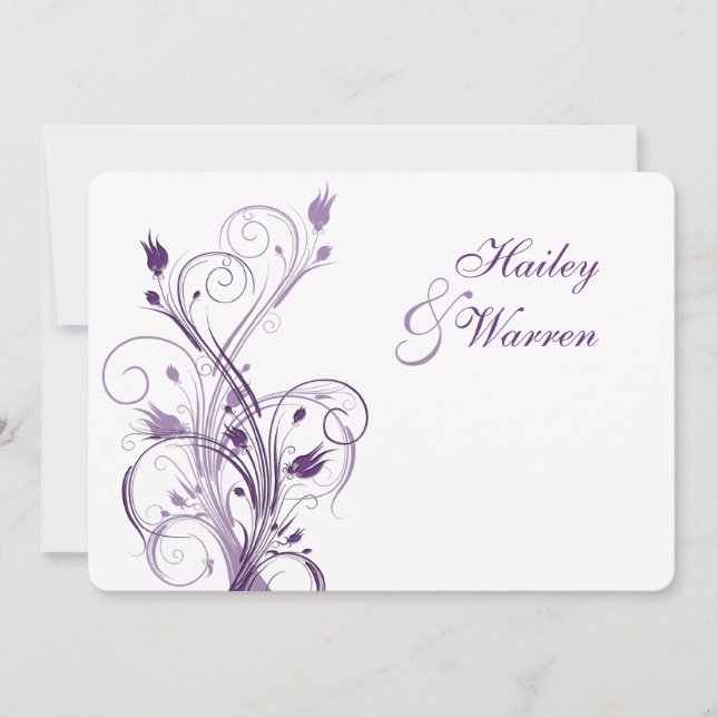 Purple and White Floral Wedding Invitation 2 (Front)