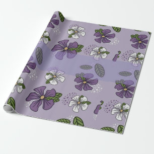 purple and white flower design  wrapping paper