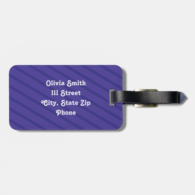Purple and white flower stripes luggage tag (Back Horizontal)