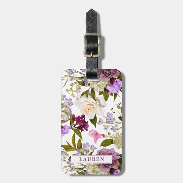 Purple and White Flowers | Elegant Floral Luggage Tag (Front Vertical)