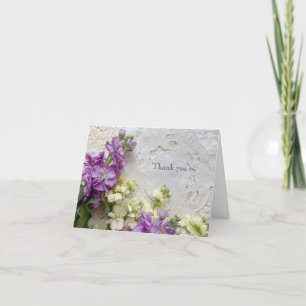 Purple and white flowers on old laces thank you card