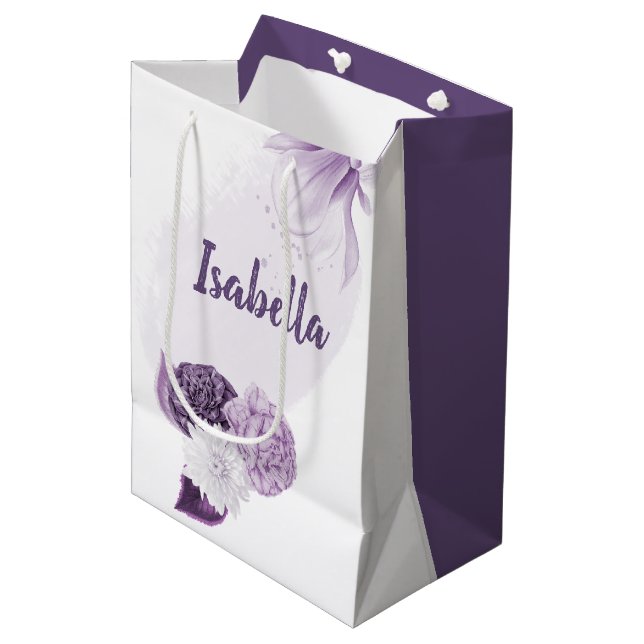 purple and white flowers romantic  medium gift bag (Front Angled)