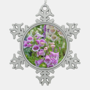 Purple and white foxglove christmas orname snowflake pewter christmas ornament