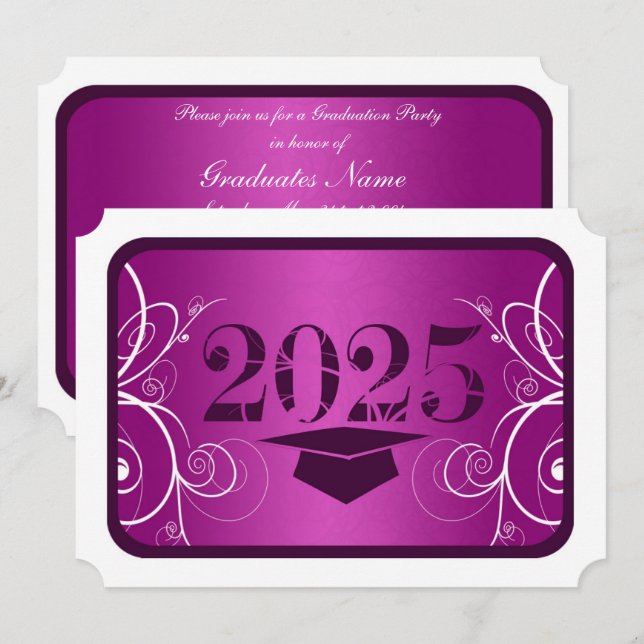 Purple and White Frame Graduation Party Invitation (Front/Back)