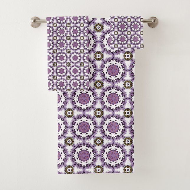 Purple and white geometric mandala pattern Towel (Insitu)