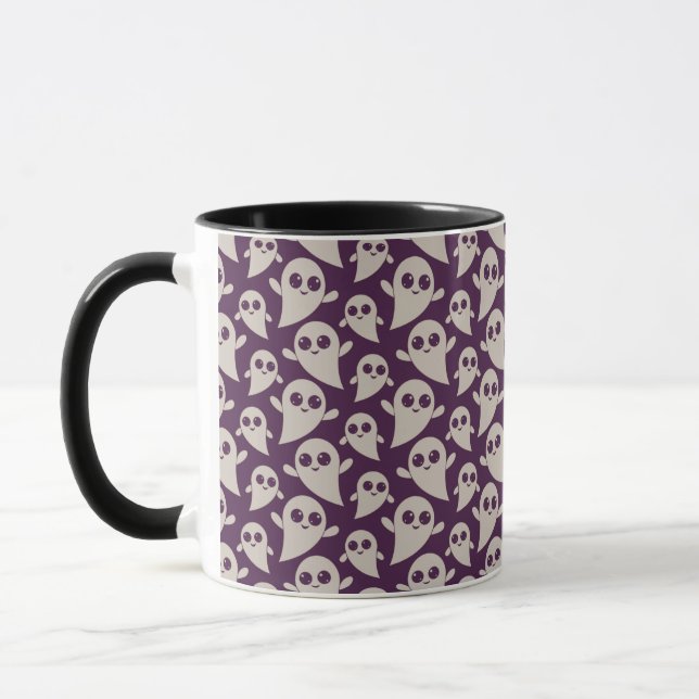 Purple and White Ghost Pattern Halloween Mug (Left)