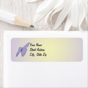 Purple and White Gingham Butterfly Personalised Return Address Label