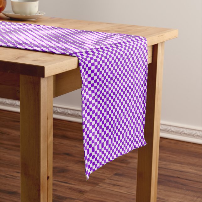 Purple And White Gingham Chequered Long Table Runner (In Situ)