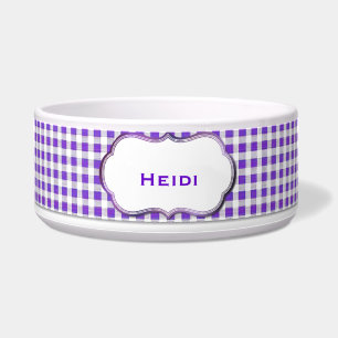 Purple and White Gingham Custom Dog Bowl